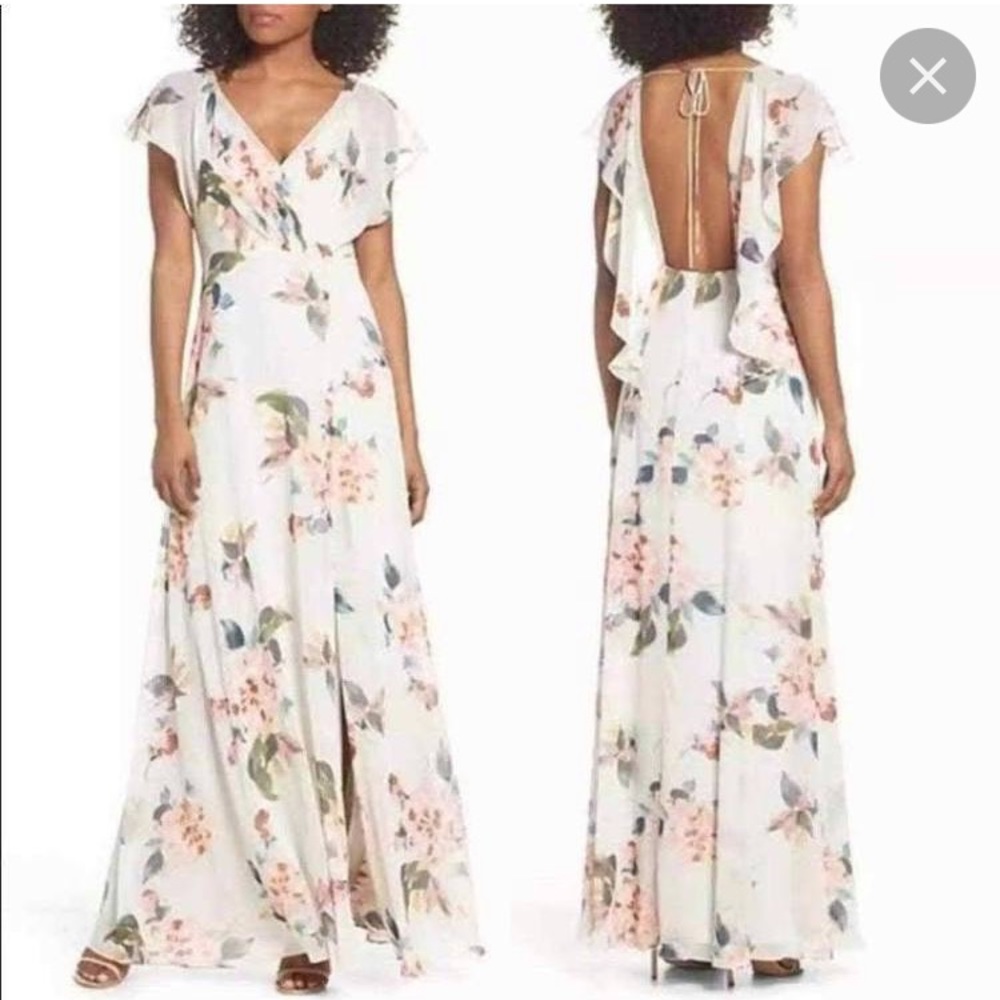 Anthropologie Jenny Yoo Floral Maxi Dress with Slit